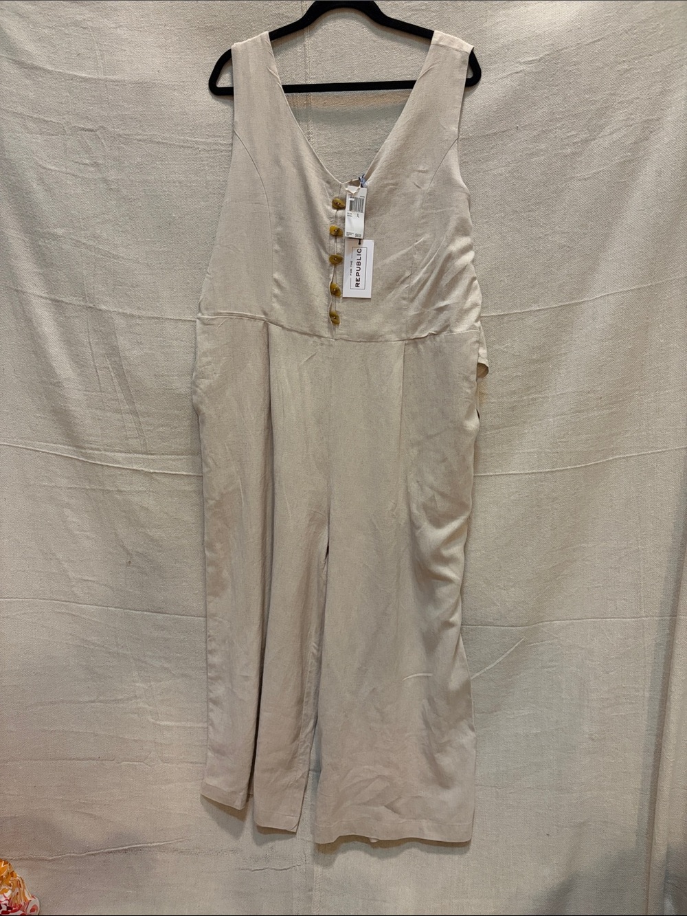 For The Republic Cream V-Neck Wide-Leg Jumpsuit with Button Front